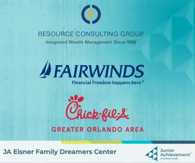 Resource Consulting Group logo, FAIRWINDS logo and Chick-fil-A logo on a background with the JACF logo.